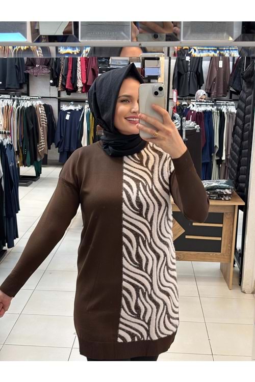 Zebra Tüylü Merserize Tunik 3284 - Acı Kahve - TEK BEDEN