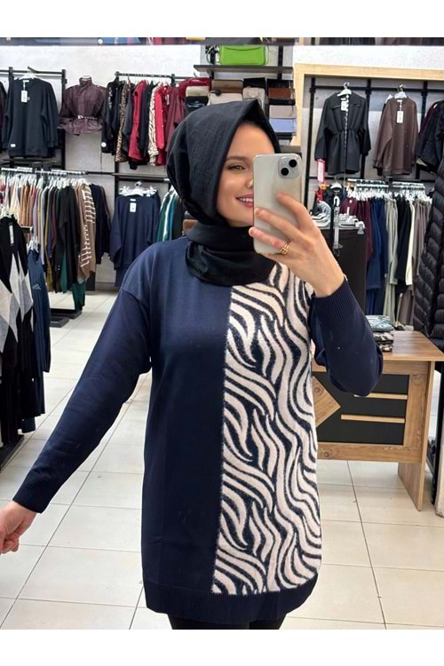 Zebra Tüylü Merserize Tunik 3284 - Lacivert - TEK BEDEN