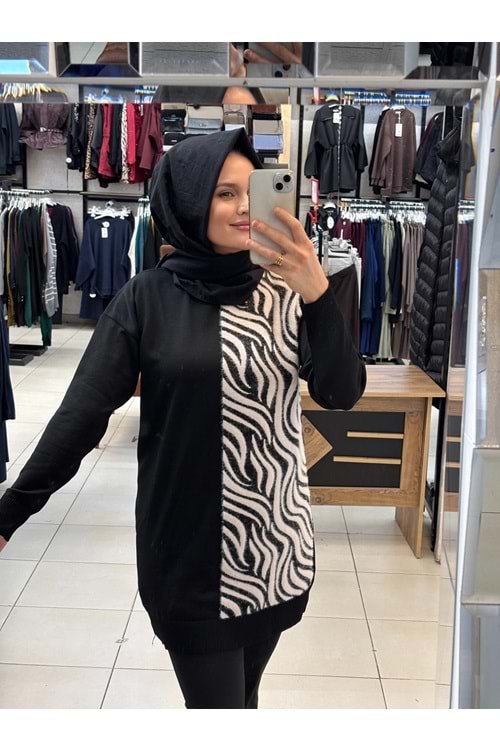 Zebra Tüylü Merserize Tunik 3284 - Siyah - TEK BEDEN