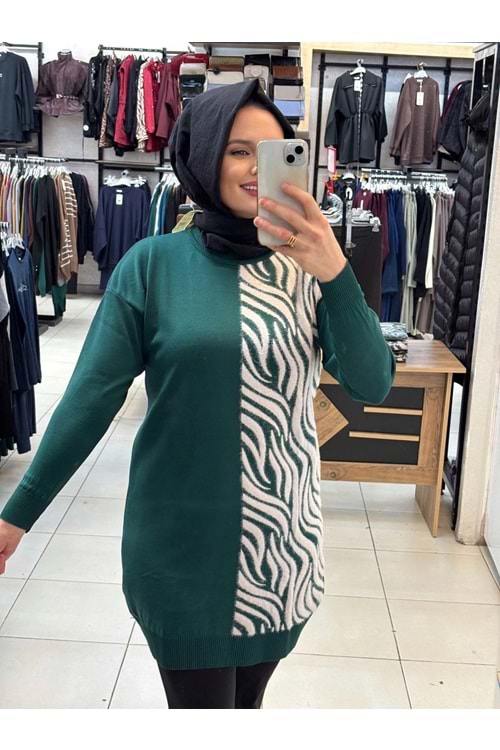 Zebra Tüylü Merserize Tunik 3284 - Zümrüt Yeşili - TEK BEDEN