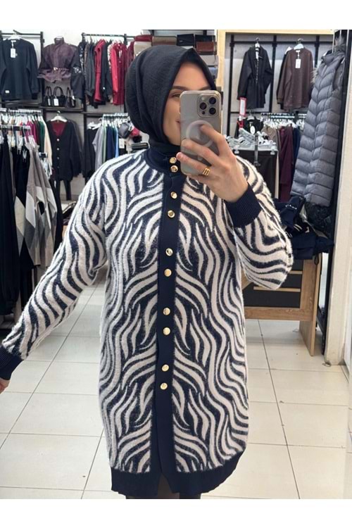 Zebra Desen Angora Hırka 3286 - Lacivert - TEK BEDEN - AZRA07325-58227
