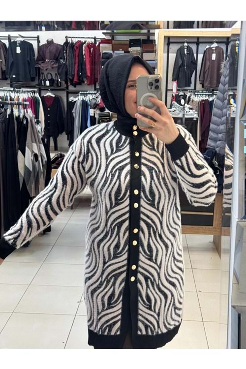 Zebra Desen Angora Hırka 3286 - Siyah - TEK BEDEN - AZRA07325-58228