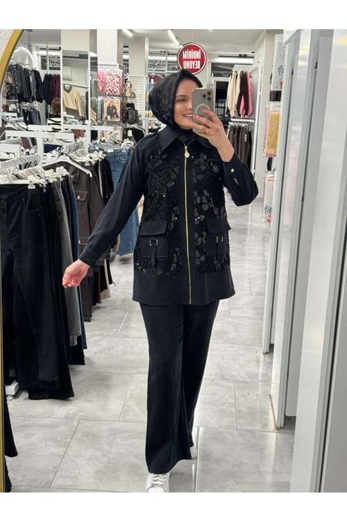 Önleri Pul İşlemeli Takım 3385 - Siyah - 40 - AZRA07328-Siyah-40