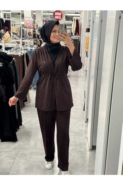 Pullu Bağlamalı Takım 1331 - Acı Kahve - L-XL - AZRA07341-Acı Kahve-L-XL