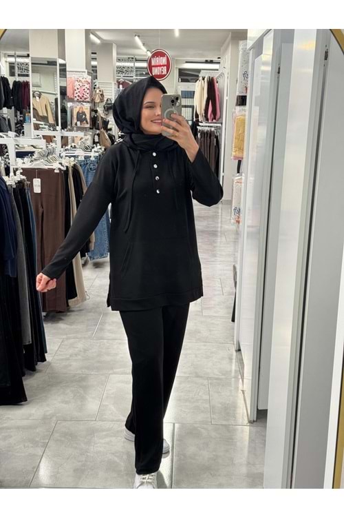 Çıtçıtlı Takım 1339 - Siyah - L-XL - AZRA07343-Siyah-L-XL