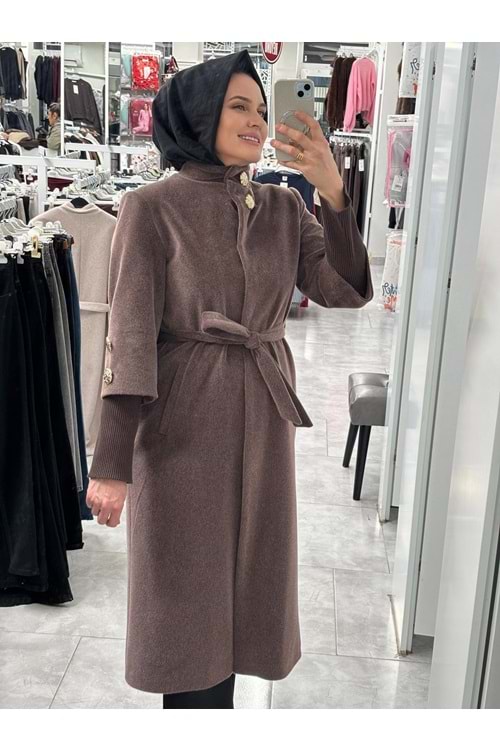 Gold Düğmeli Kaban 9010 - Kahve Rengi - 40 - AZRA07388-Kahve Rengi-40