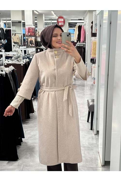 Gold Düğmeli Kaban 9010 - Krem - 40 - AZRA07388-Krem-40