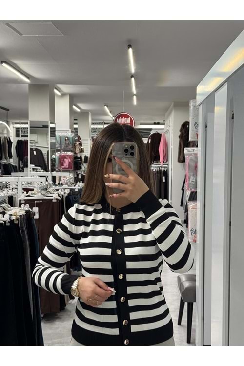 Çizgili Kısa Merserize Hırka 4263 - Siyah - TEK BEDEN - AZRA07404-58678