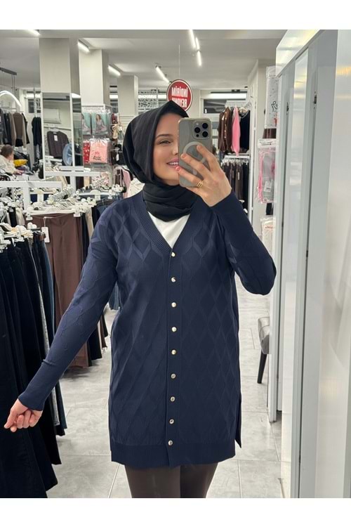 Baklava Desen Merserize Hırka 3290 - Lacivert - TEK BEDEN - AZRA07406-58694