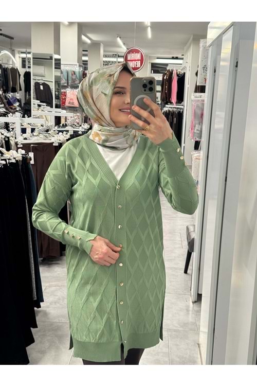 Baklava Desen Merserize Hırka 3290 - Mint Yeşili - TEK BEDEN - AZRA07406-58695