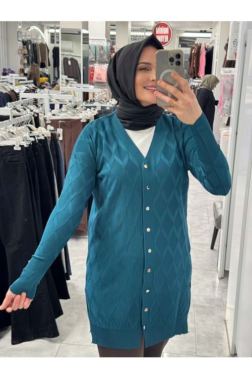 Baklava Desen Merserize Hırka 3290 - Petrol Mavi - TEK BEDEN - AZRA07406-58697