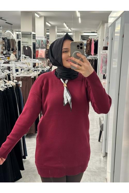 Fularlı Triko Tunik 3289 - Bordo - TEK BEDEN - AZRA07408-58711