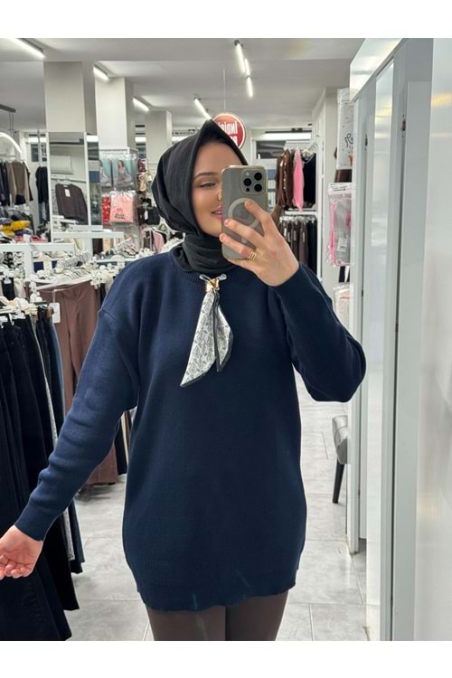 Fularlı Triko Tunik 3289 - Lacivert - TEK BEDEN - AZRA07408-58712