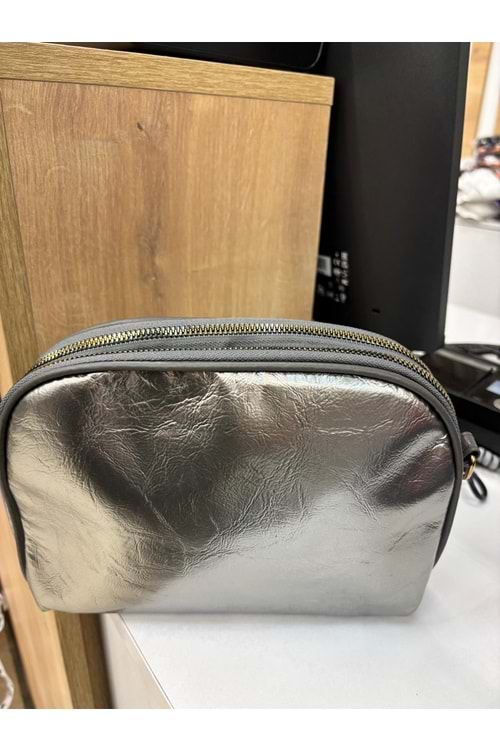 Deri İki Bölmeli Çanta 1735 - Gri - TEK BEDEN