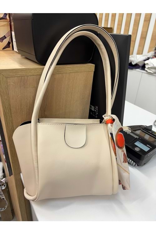 Uzun Kulplu Fularlı Çanta 1739 - Bej - TEK BEDEN