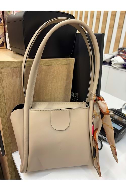 Uzun Kulplu Fularlı Çanta 1739 - Vizon - TEK BEDEN