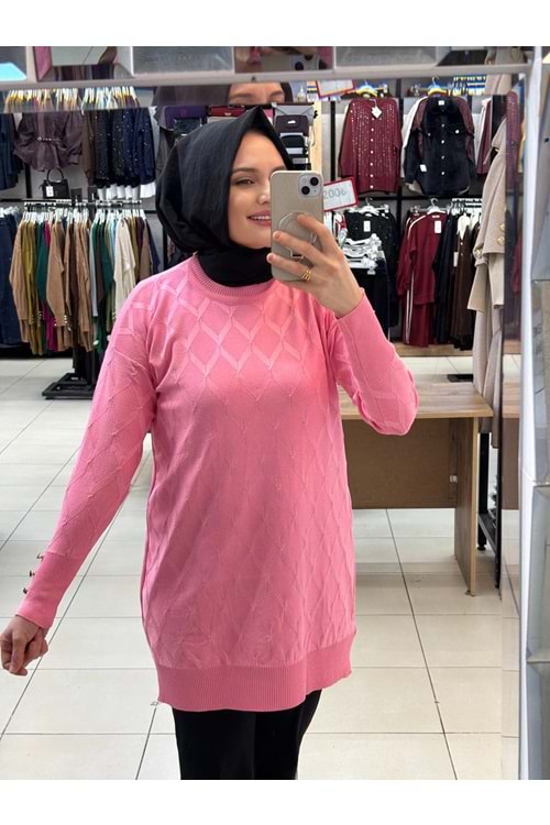 Baklavalı Merserize Tunik 3288 - Pembe - TEK BEDEN - AZRA07490-59189