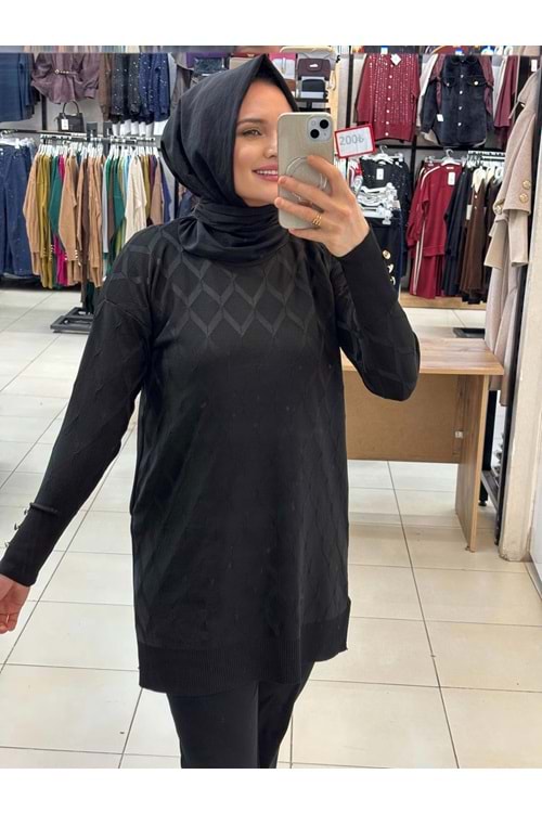 Baklavalı Merserize Tunik 3288 - Siyah - TEK BEDEN - AZRA07490-59190