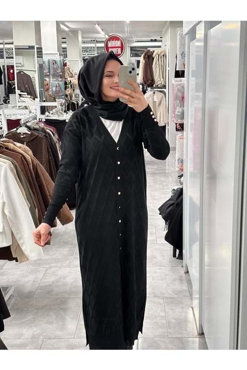 Uzun Baklava Desen Hırka 3295 - Siyah - TEK BEDEN - AZRA07491-59200