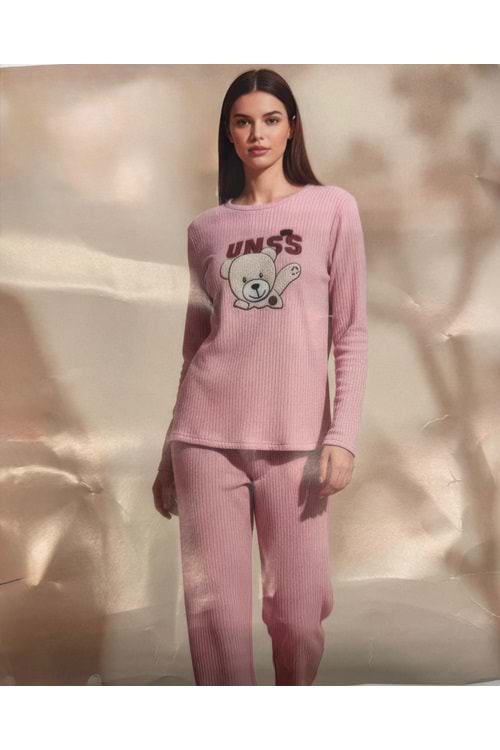 Baskılı Pijama Takımı 1811 - Gül - S-M - AZRA07492-59214