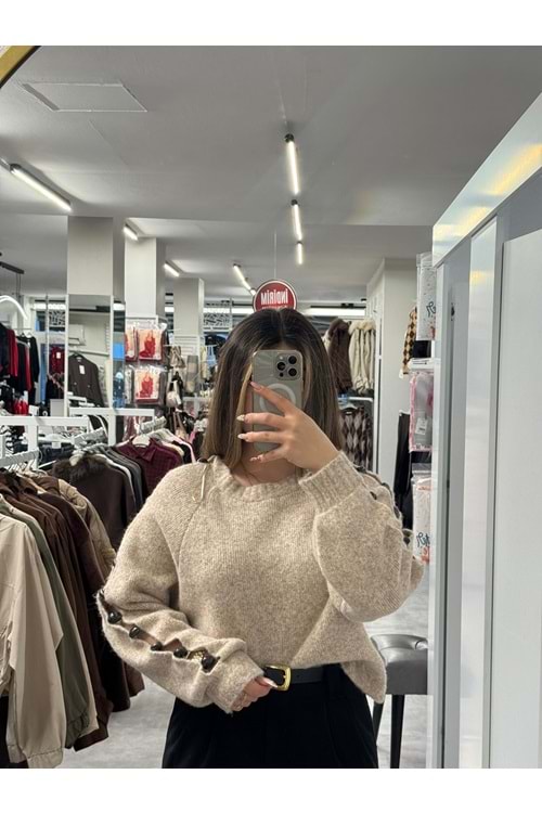 Kol Detaylı Triko Kazak 2574 - Krem - TEK BEDEN - AZRA07499-59257