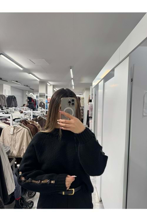 Kol Detaylı Triko Kazak 2574 - Siyah - TEK BEDEN - AZRA07499-59258