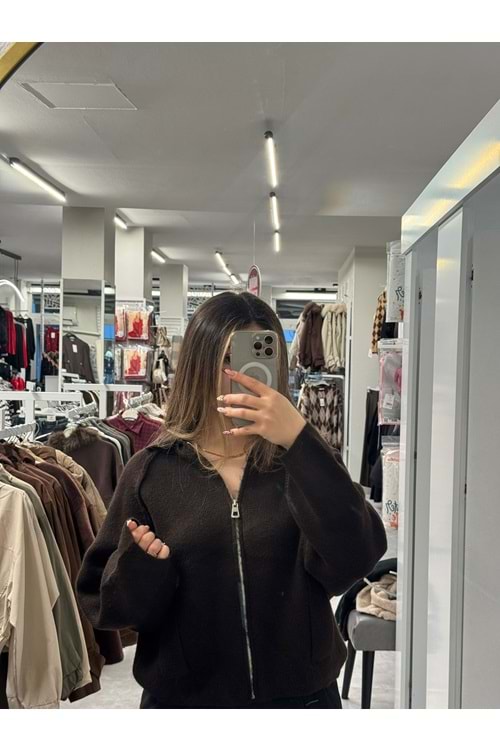 Fermuarlı Bogie Ceket 2381 - Acı Kahve - TEK BEDEN - AZRA07505-59282