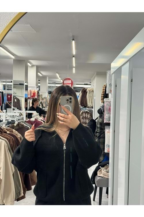 Fermuarlı Bogie Ceket 2381 - Siyah - TEK BEDEN - AZRA07505-59284