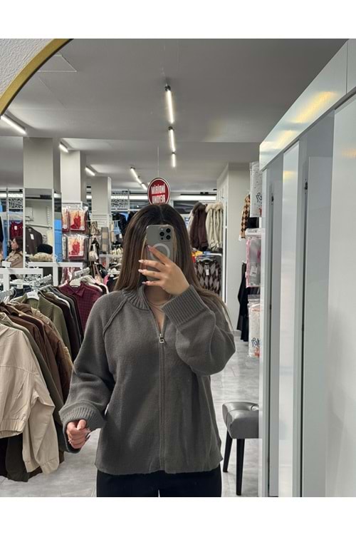 Fermuarlı Elit İplik Dazy Hırka 2392 - Gri - TEK BEDEN - AZRA07506-59287