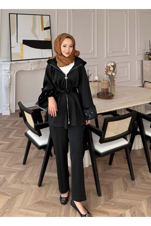 Kol Ucu Ve Yakası Tüylü Takım 2089 - Siyah - S-M