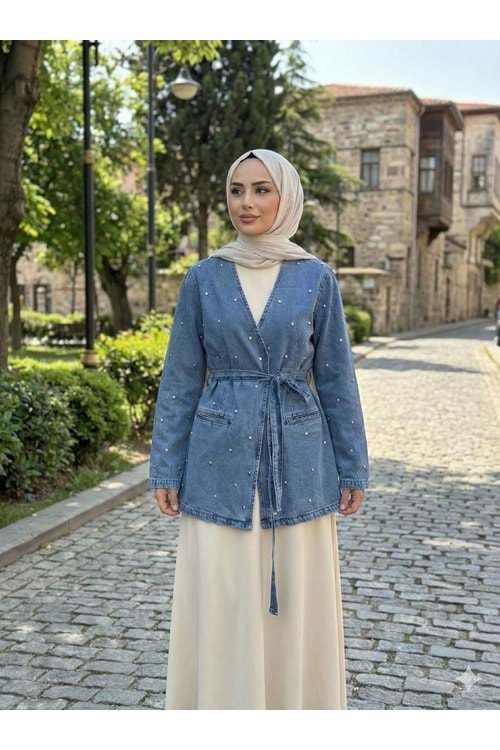 Zımba Detaylı Önden Bağlamalı Ceket 7472 - Açık Mavi - S-M - AZRA07705-60201