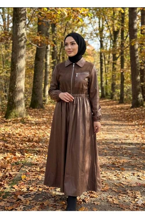 Soul Deri Görünümlü Elbise 12663 - Acı Kahve - S