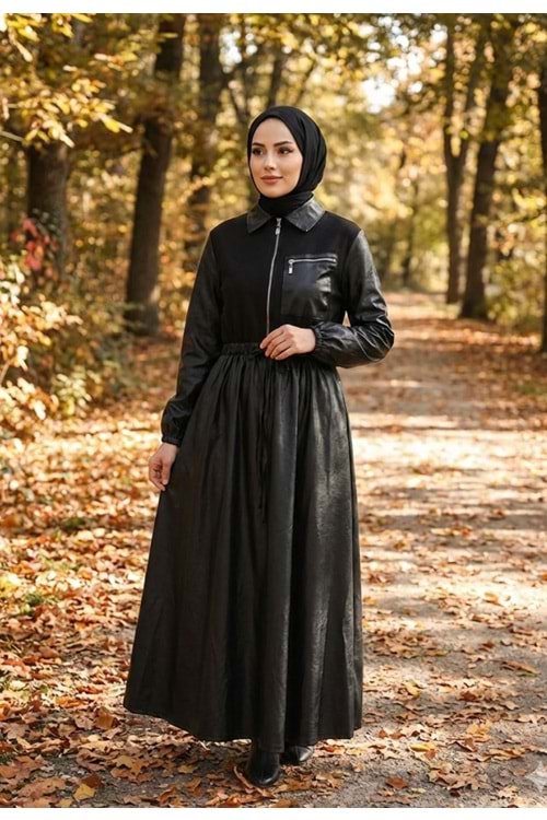 Soul Deri Görünümlü Elbise 12663 - Siyah - L