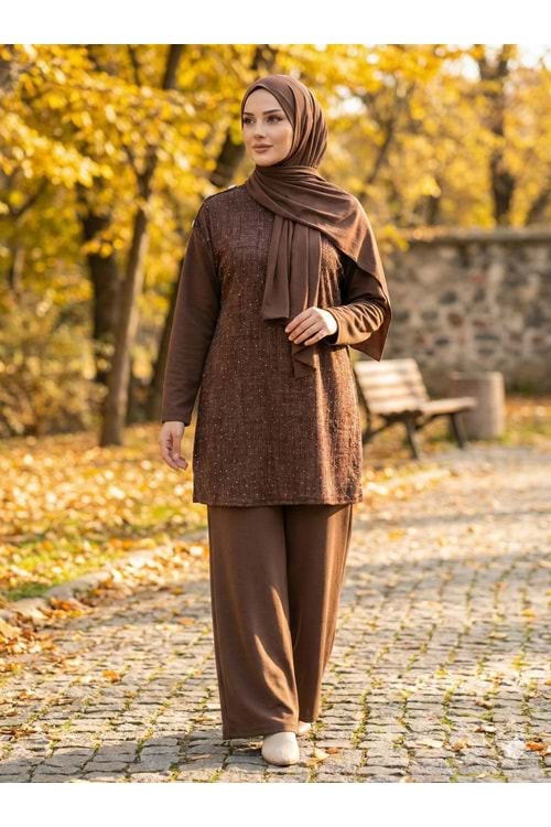İpek Qupra Detaylı Takım 8187 - Acı Kahve - S-M