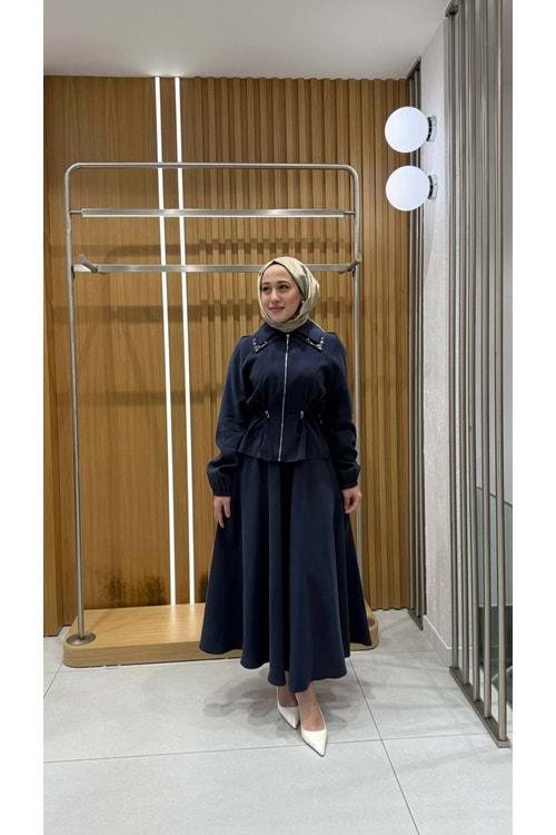 Yakası Taşlı Etekli Takım 8628 - Lacivert - L