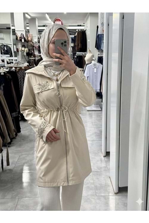 Yanı Taşlı Beli Sıkmalı Kap 140172 - Bej - 36 - AZRA08040-62981