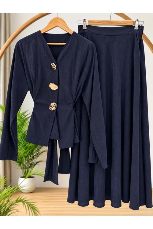Gold Düğme Detaylı Takım 37043 - Lacivert - L
