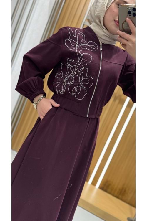 Taşlı Etekli Takım 8631 - Mürdüm - L