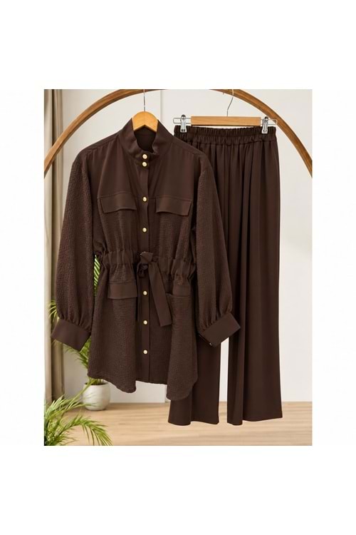 Beli Bağlamalı Bambu Takım 14451 - Kahve Rengi - S