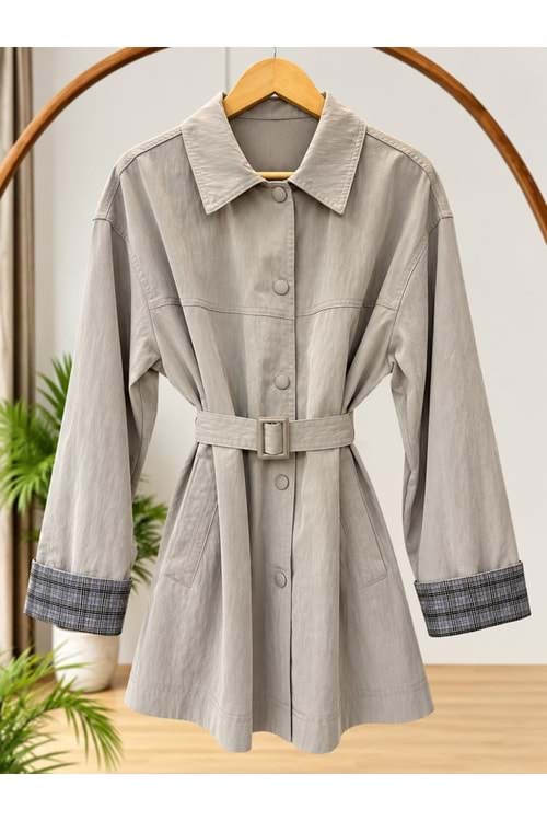 Ekose Garnili Kısa Kap 36730 - Camel - 36