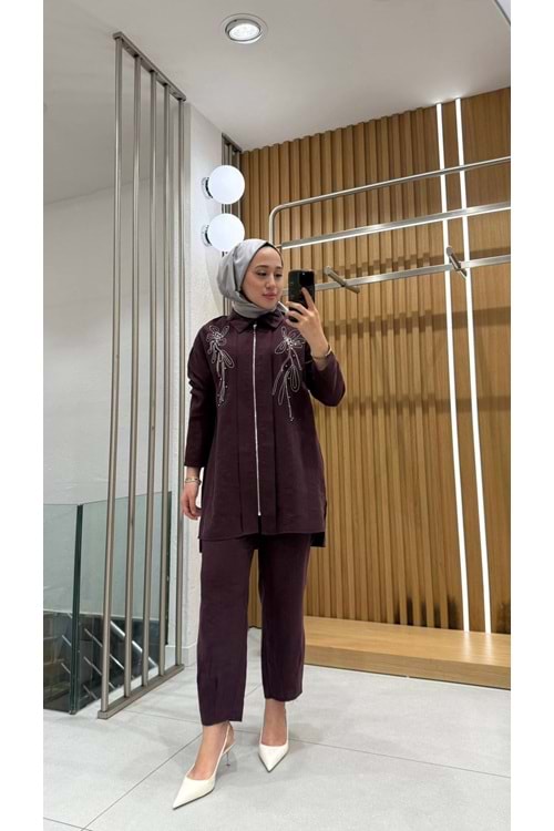 Zincir Detaylı Takım 8635 - Bordo - S-M