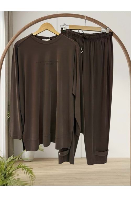 Paça Baskı Detaylı Takım 37061 - Kahve Rengi - M
