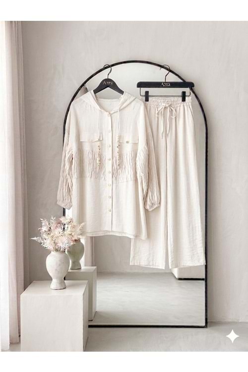 Beli ve Kolları Büzgülü Takım 1562 - Bej - 40 - AZRA08609-67598
