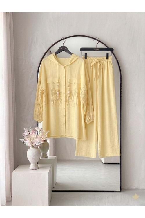 Beli ve Kolları Büzgülü Takım 1562 - Sarı - 42 - AZRA08609-67607