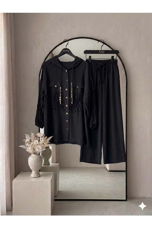 Beli ve Kolları Büzgülü Takım 1562 - Yağ Yeşili - 40 - AZRA08609-67610
