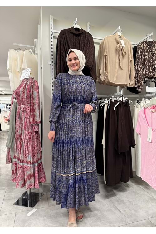 İpek Saten Piliseli Elbise 7010 - Mor - S
