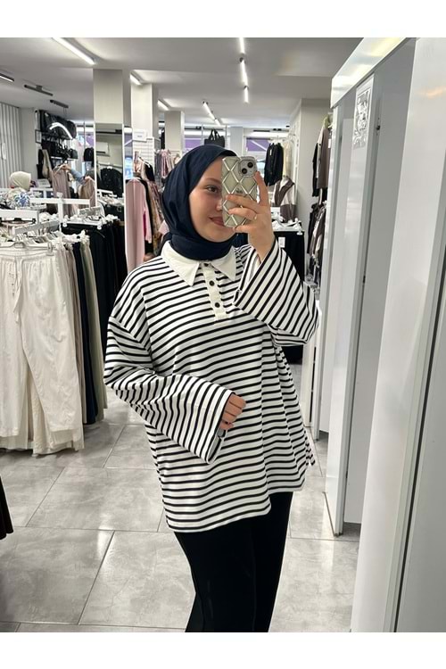 Düğmeli Polo Yaka Tunik 27167 - Lacivert - TEK BEDEN