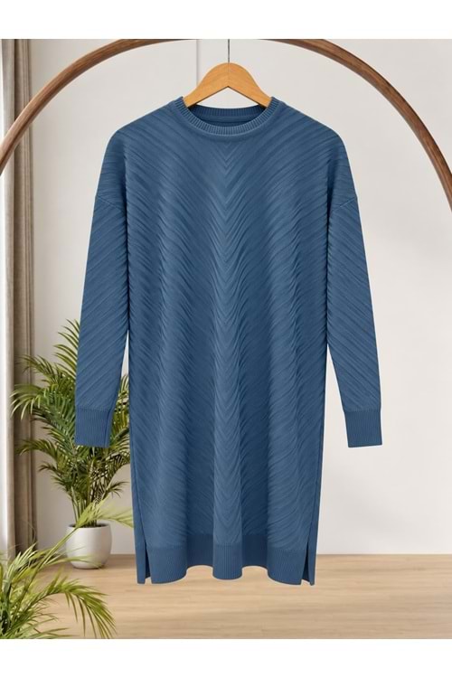 Zikzak Merserize Tunik 3192 - İndigo - TEK BEDEN