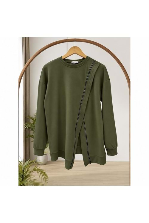 Fermuar Detaylı Tunik 2057 - Haki - L-XL