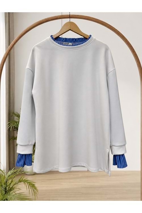 Kolu ve Yakası Çizgili Tunik 2077 - Ekru - L-XL